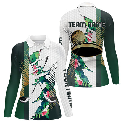 Womens Tropical Golf Shirts Monstera Pattern Golf Clothing Custom Green Golf Polo, Golf Upf Shirts NYN2996