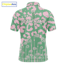 Load image into Gallery viewer, Mens Leopard Pattern Golf Polo Shirts Custom Green Pink Golf Clubs Pattern Attire, Golf Upf Shirts NYN3000