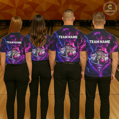 Cool Cat Funny Bowling Polo 1/4-Zip Shirts For Men Custom Galaxy Tornado Bowling Team Jerseys NYN3412
