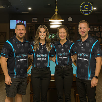 Black & Blue Crown 8 Ball Pool Billiard Apparel For Men Custom Billiard Team Shirt Designs NYN2407