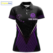 Load image into Gallery viewer, Purple Flames Smoke 8 Ball Pool Women Billiard Polo &amp; 1/4-Zip Attire Custom Billiard Shirt Designs NYN2409