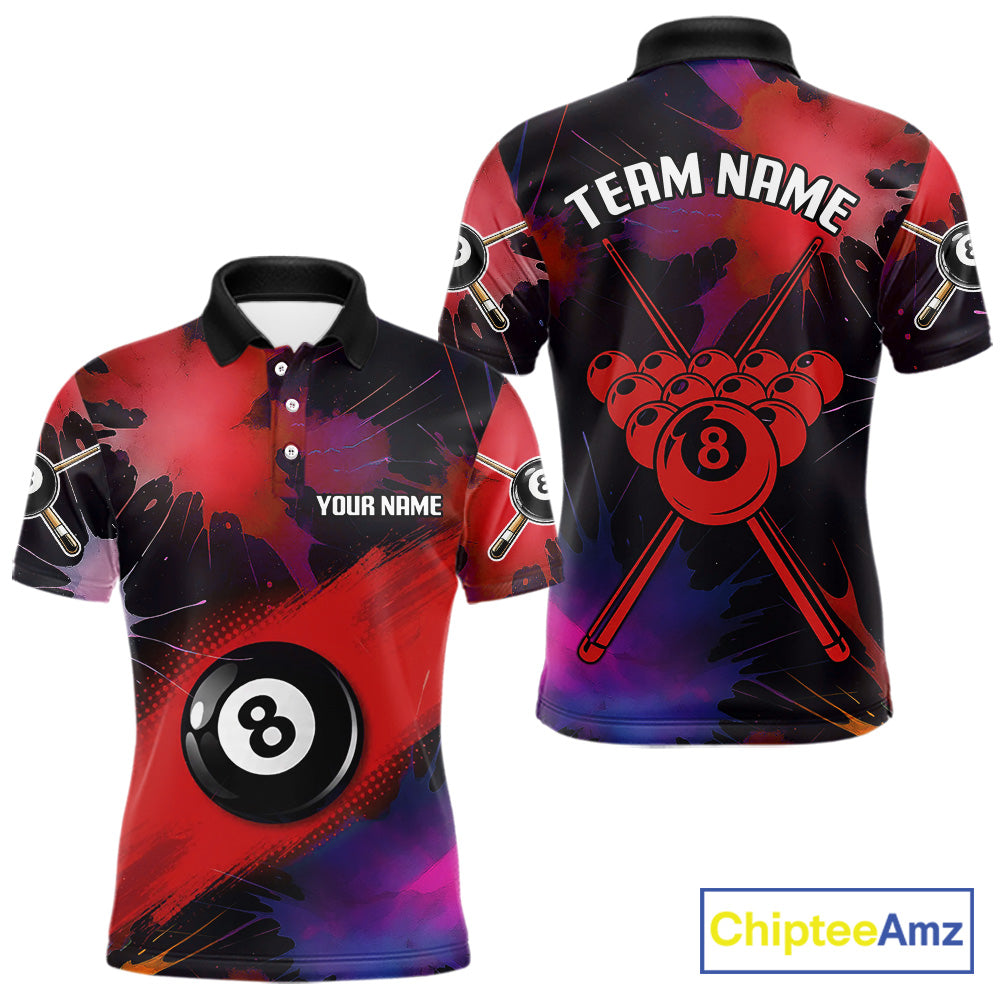 Grunge Paint Splatter Pink Ball 8 Billiard Shirts For Men Personalized Billiard Attire Gifts NYN2789