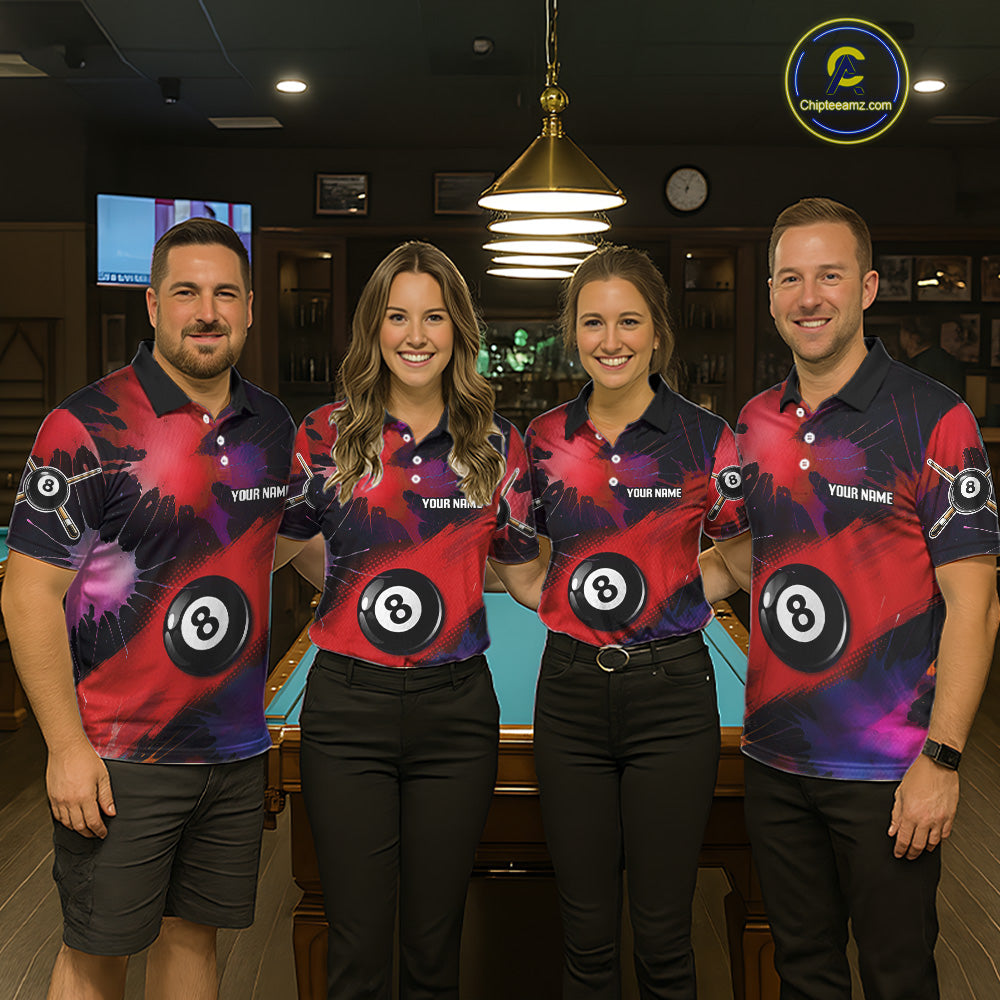 Grunge Paint Splatter Pink Ball 8 Billiard Shirts For Men Personalized Billiard Attire Gifts NYN2789