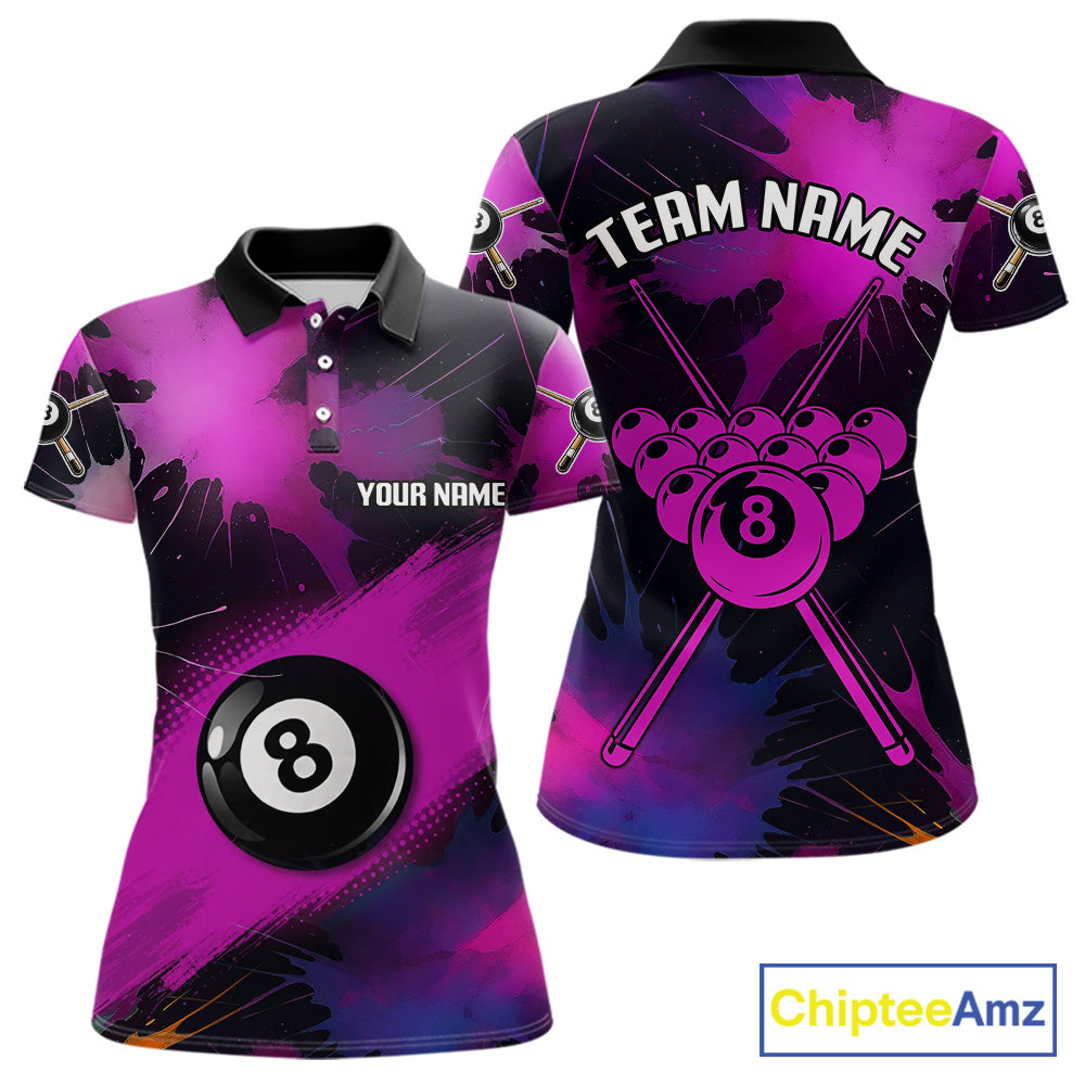 Grunge Paint Splatter Pink Ball 8 Billiard Shirts For Women Personalized Billiard Attire Gifts NYN2789