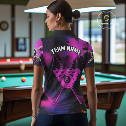 Grunge Paint Splatter Pink Ball 8 Billiard Shirts For Women Personalized Billiard Attire Gifts NYN2789
