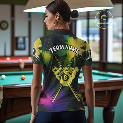Grunge Paint Splatter Yellow Ball 8 Billiard Shirts For Women Personalized Billiard Attire Gifts NYN2790