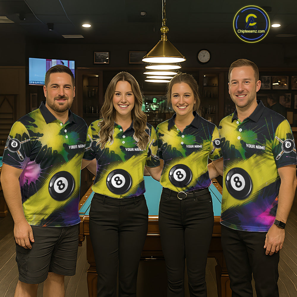 Grunge Paint Splatter Yellow Ball 8 Billiard Shirts For Women Personalized Billiard Attire Gifts NYN2790