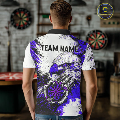 Custom Purple Grunge Eagle Scratch Dartboard Men Darts Polo & 1/4-Zip Shirts Dart Team Jerseys NYN2796