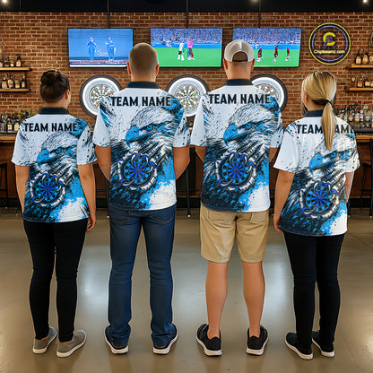 Custom Blue Grunge Eagle Scratch Dartboard Women Darts Polo & 1/4-Zip Shirts Dart Team Jerseys NYN2797