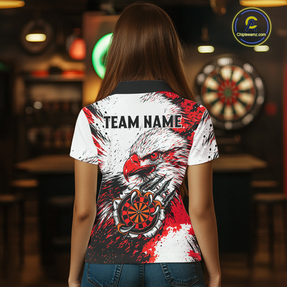 Custom Red Grunge Eagle Scratch Dartboard Women Darts Polo & 1/4-Zip Shirts Dart Team Jerseys NYN2798