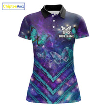 Load image into Gallery viewer, Blue Purple Galaxy Darts Polo &amp; 1/4-Zip Shirt For Women Personalized Butterfly Dart Team Appeal NYN3010