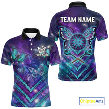 Load image into Gallery viewer, Blue Purple Galaxy Darts Polo &amp; 1/4-Zip Shirt For Men Personalized Butterfly Dart Team Appeal NYN3010