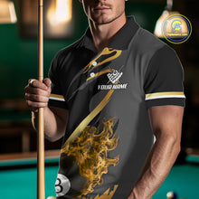 Load image into Gallery viewer, Yellow &amp; Black Fire Flame 8 Ball Pool Billiard Shirt For Men Personalized Billiard Team Attire NYN3427