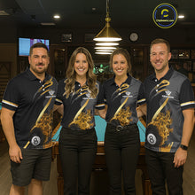 Load image into Gallery viewer, Yellow &amp; Black Fire Flame 8 Ball Pool Billiard Shirt For Men Personalized Billiard Team Attire NYN3427