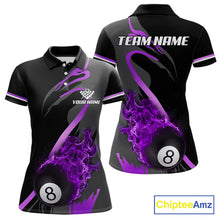 Load image into Gallery viewer, Purple Black Fire Flame 8 Ball Pool Shirt For Women Personalized Billiard Team Apparel
