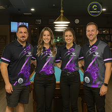 Load image into Gallery viewer, Purple &amp; Black Fire Flame 8 Ball Pool Billiard Shirt For Men Personalized Billiard Team Attire NYN3428