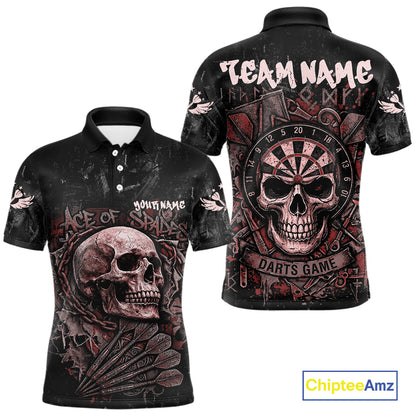Red Graffiti Grunge Skull Darts Shirt For Men Custom Name & Team Skull Dart Outfit Jerseys NYN3985