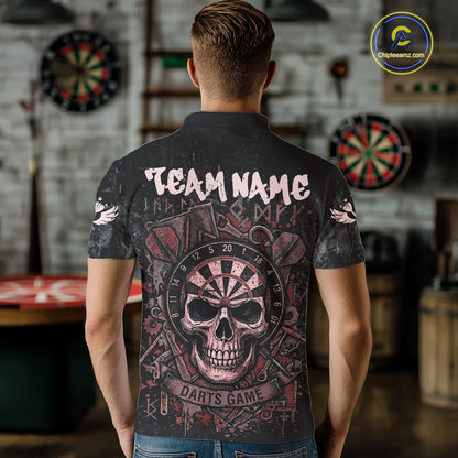 Red Graffiti Grunge Skull Darts Shirt For Men Custom Name & Team Skull Dart Outfit Jerseys NYN3985