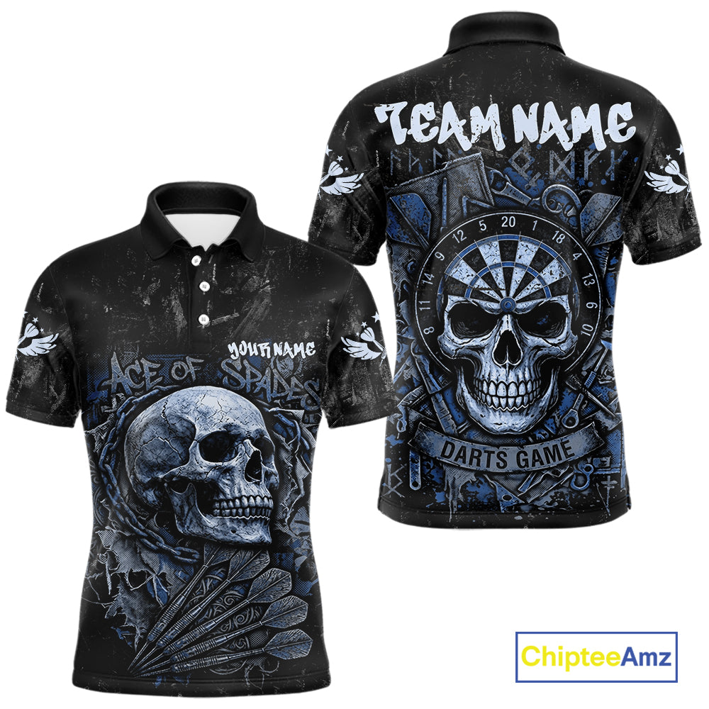 Blue Graffiti Grunge Skull Darts Shirt For Men Custom Name & Team Skull Dart Outfit Jerseys NYN3986