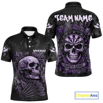 Purple Graffiti Grunge Skull Darts Shirt For Men Custom Name & Team Skull Dart Outfit Jerseys NYN3987