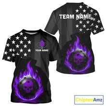 Load image into Gallery viewer, Custom Purple Flames Pickleball Ball 3D League Jerseys Men Pickleball US Flag Team Shirts NYN2147