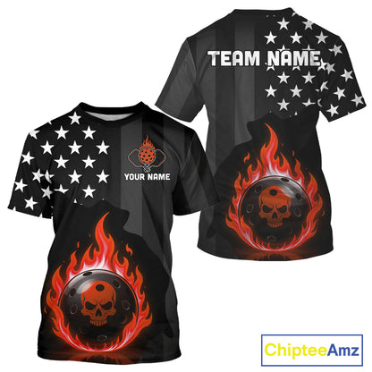 Custom Red Flames Pickleball Ball 3D League Jerseys Men Pickleball US Flag Team Shirts NYN2148