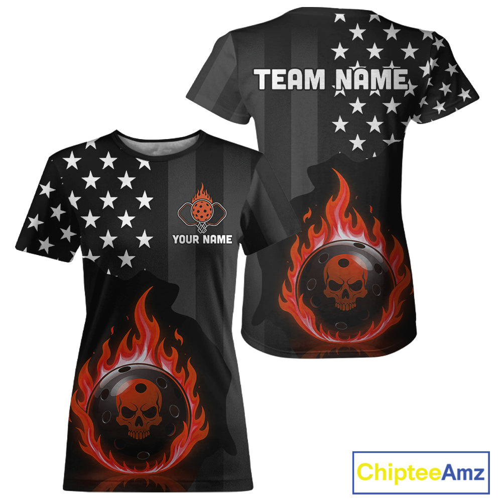 Custom Red Flames Pickleball Ball 3D League Jerseys Women Pickleball US Flag Team Shirts NYN2148