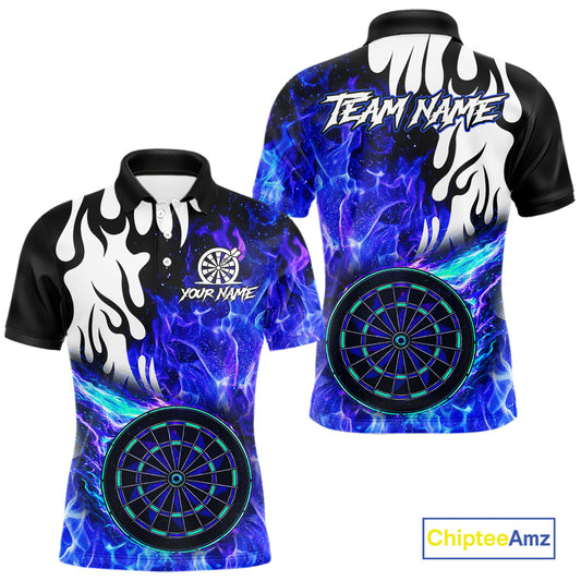 Custom Blue Flaming Dartboard Darts Polo & 1/4-Zip Shirts For Men Fire Dart Team Jerseys NYN2804