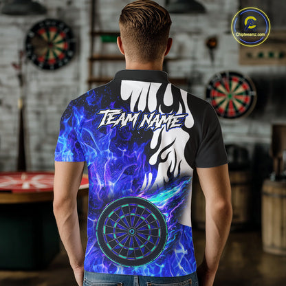 Custom Blue Flaming Dartboard Darts Polo & 1/4-Zip Shirts For Men Fire Dart Team Jerseys NYN2804