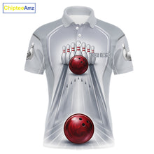 Load image into Gallery viewer, Silver And Red Bowling Custom Bowling Polo &amp; Quarter Zip Team Shirts, Men Bowling Outfit Jersey NYN3021
