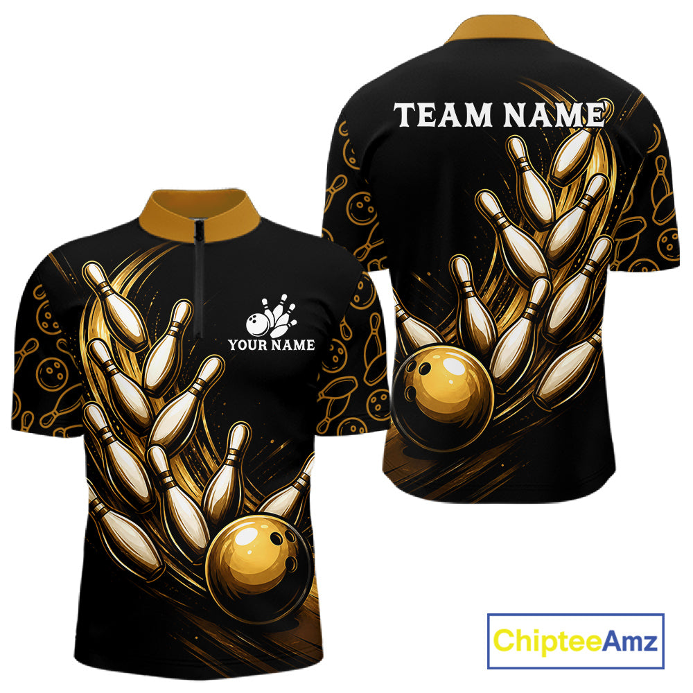 Strike Bowling Gold Yellow Bowling Jerseys For Men Custom Bowling Shirts Team Attire NYN3179