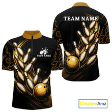 Load image into Gallery viewer, Strike Bowling Gold Yellow Bowling Jerseys For Men Custom Bowling Shirts Team Attire NYN3179