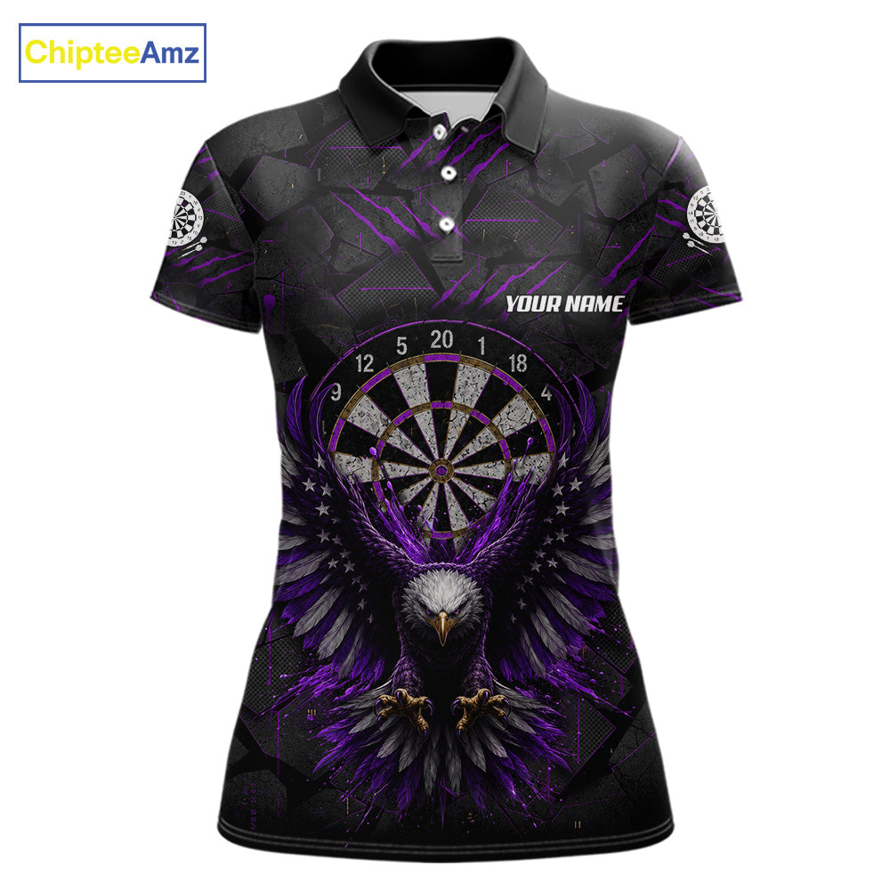 Purple Grunge Eagle Women's Darts Polo Shirt Mockup, Custom Eagle Dartboard Tournament Jersey, Personalized Dart Team Apparel