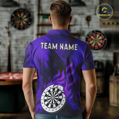 Custom Purple Flaming White Dartboard Dart Polo Shirt For Men Outfits Dart Jerseys NYN1610