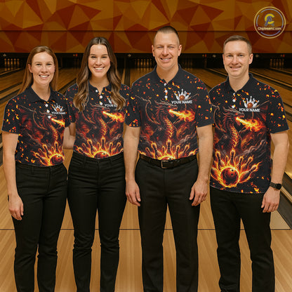 Fire Flame Dragon Bowling Polo Quarter Zip Shirts For Women Custom Team Bowling Jerseys | Red NYN3450