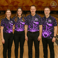 Load image into Gallery viewer, Fire Flame Dragon Bowling Polo Quarter Zip Shirts For Women Custom Team Bowling Jerseys | Purple NYN3452