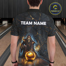 Load image into Gallery viewer, Flame Grim Reaper Custom Men Bowling Polo &amp; Quarter-Zip Shirts Gold Bowling Ball League Jerseys NYN3011