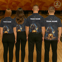 Load image into Gallery viewer, Flame Grim Reaper Custom Women Bowling Polo &amp; Quarter-Zip Shirts Gold Bowling Ball League Jerseys NYN3011