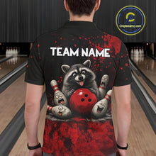 Load image into Gallery viewer, Red Splatter Cute Raccoon Men Bowling Shirts Custom Funny Bowling Pins Team Jerseys For Bowlers NYN3197
