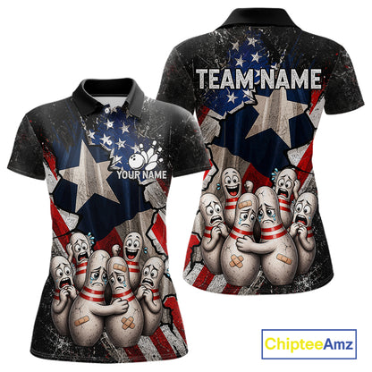 Funny Sad Pins Mascot Patriotic Bowling Jersey For Women Custom Texas - US Flag Bowling Team Shirts NYN3199