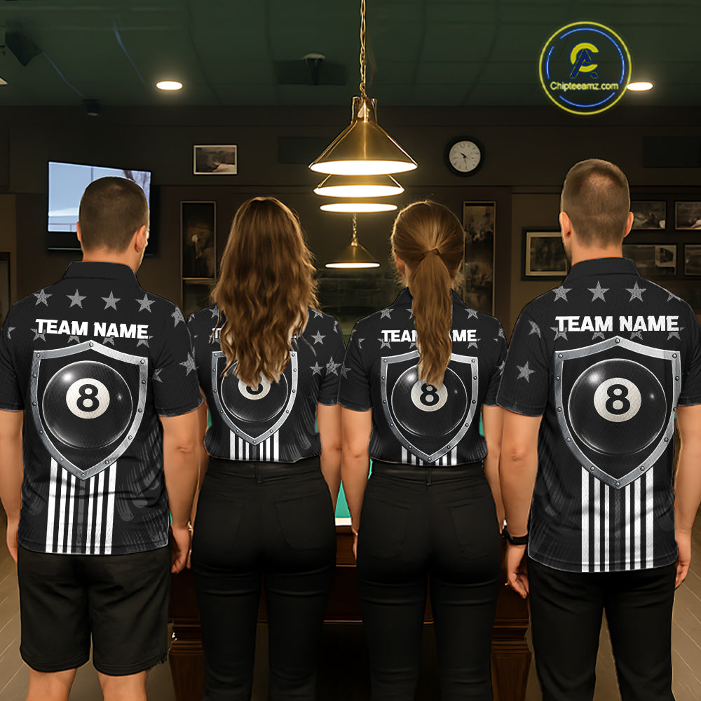 Black Stars 8 Ball Pool Men Billiard Team Shirt Personalized Polo & 1/4-Zip Billiard Gifts NYN2381
