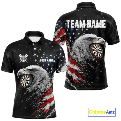 Custom USA Flag Eagle Men's Darts Polo Shirt Mockup, Patriotic Dart Team Uniform, Tournament Jersey