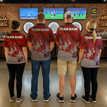 Custom Grunge Red And Grey Halftone Women Darts Quarter-Zip Team Shirt Dart League Jerseys NYN2178