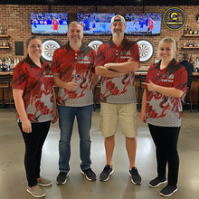 Load image into Gallery viewer, Custom Grunge Red And Grey Halftone Men Darts Polo Team Shirt Dart League Jerseys NYN2178
