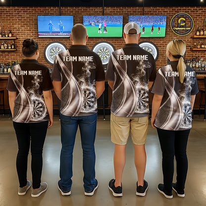 Black And Silver Darts Polo Shirts For Women Custom White Smoke Dartboard Dart Team Jerseys NYN2446