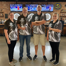 Load image into Gallery viewer, Black And Silver Darts 1/4-Zip Shirts For Women Custom White Smoke Dartboard Dart Team Jerseys NYN2446