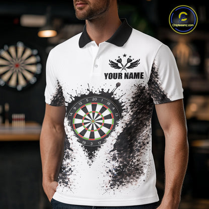 Black And White Splatter Dartboard Men Darts Polo & 1/4-Zip Shirts Custom Outfits Darts Team Jersey NYN3036