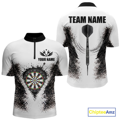 Black And White Splatter Dartboard Men Darts Polo & 1/4-Zip Shirts Custom Outfits Darts Team Jersey NYN3036