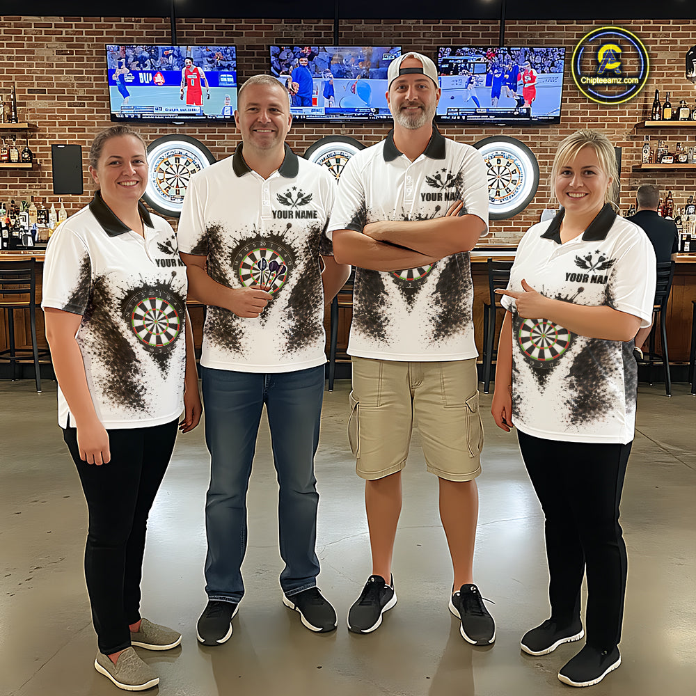 Black And White Splatter Dartboard Women Darts Polo & 1/4-Zip Shirts Custom Outfits Darts Team Jersey NYN3036