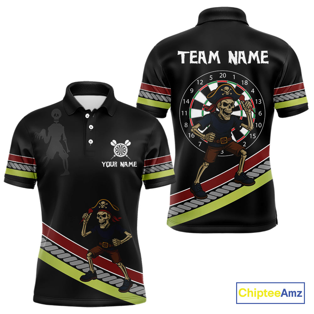 Men's Custom Dart Shirt With Skeleton Holding Dart Arrow And Colorful Dartboard NYN0252